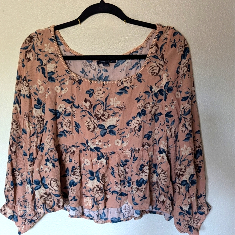 American Eagle Pink Boho Floral Crop Top Size L